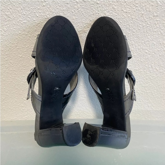 Franco Sarto Sandals Heel Open Toe Slide Sz 7M Leather Buckle Black Gray - Picture 9 of 11